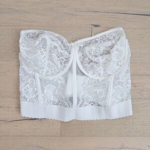 Vintage Womens Lace Corset Bra Size 44DD White Bustier Romantic Bridal Sheer
